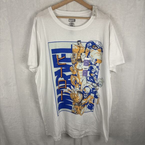 Marvel T-Shirt Short Sleeve Graphic White Kanji Group Shot Size 2XL NWT - Picture 1 of 6
